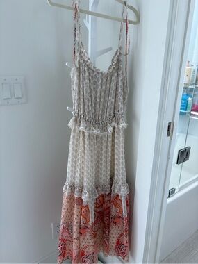 Misa Los Angeles Cream Maxi Dress with Coral Paisley Hem